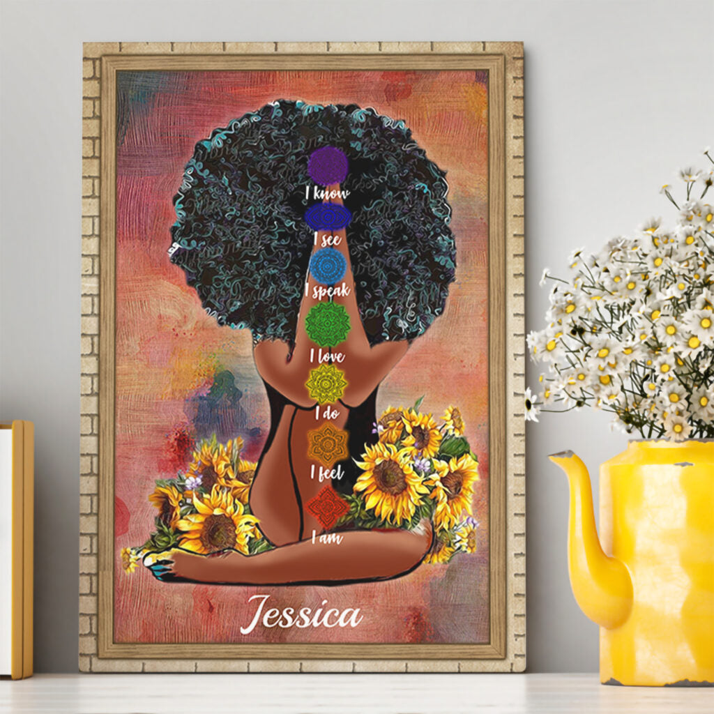 Personalized Namaste Melanin Afro Queen – Meditation Yoga Lover Framed Wall Art Canvas