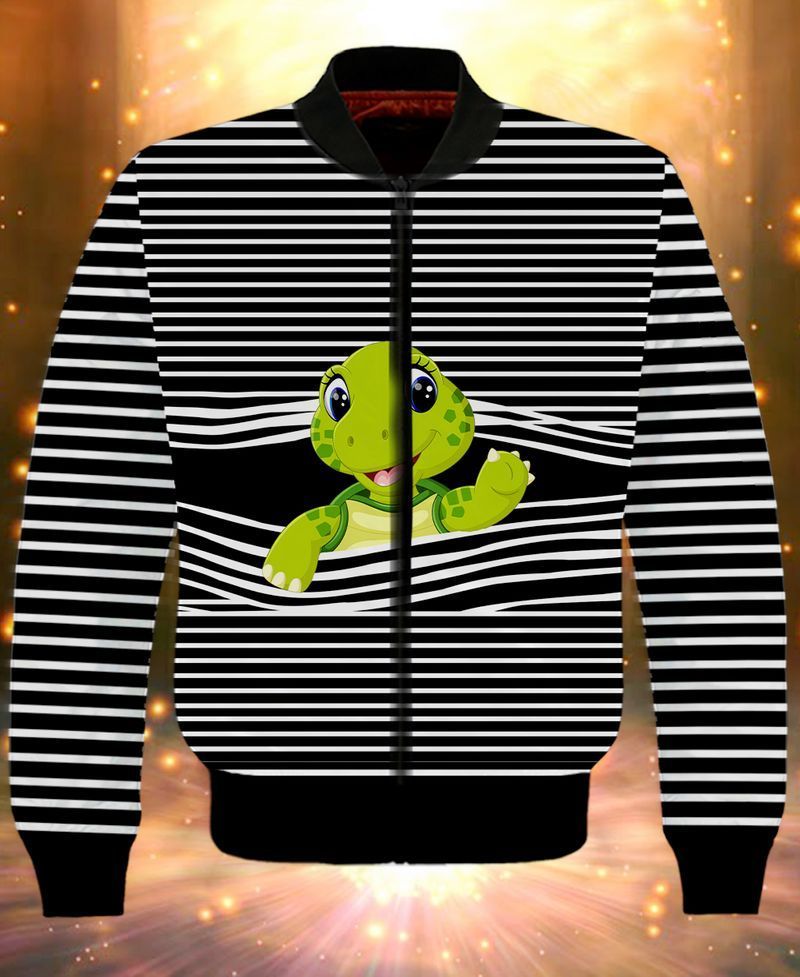 Turtle 3D Full Print On Striped Gift For Animal Lovers 3D Bomber