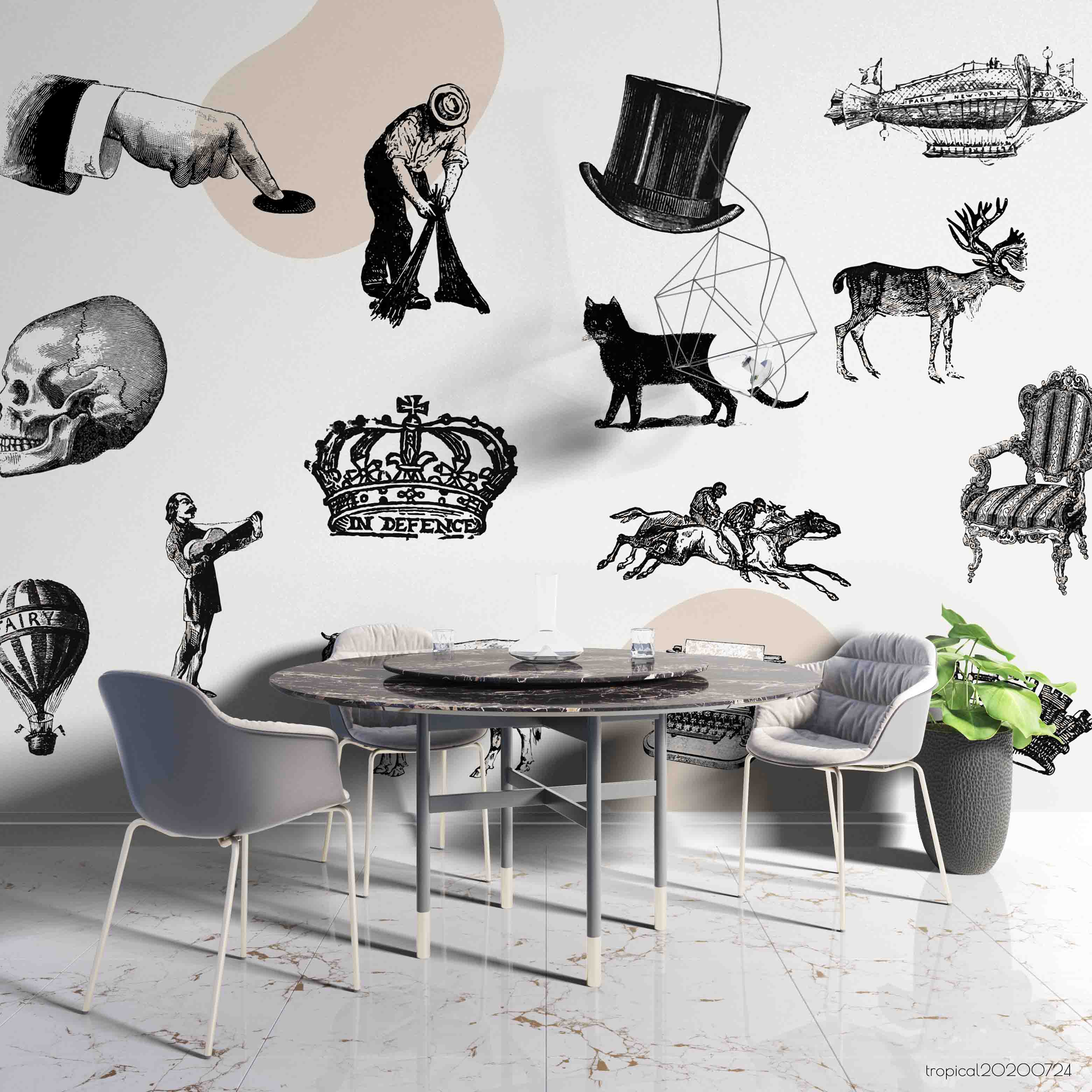 3D Vintage Hand Sketching Crown Animal Wall Mural Wallpaper Lxl 564