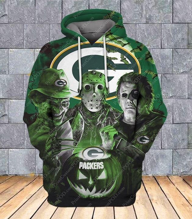 Green Bay Packers Michael Myers Jason Freddy Krueger Halloween Pumpkin Head 3D T Shirt Hoodie Sweater