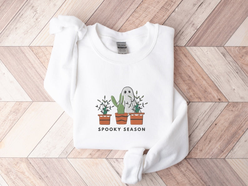 Ghost Plant Lover Halloween Embroidered Sweatshirt 2D Crewneck Sweatshirt All Over Print Sweatshirt For Women Sweatshirt For Men Sws4651