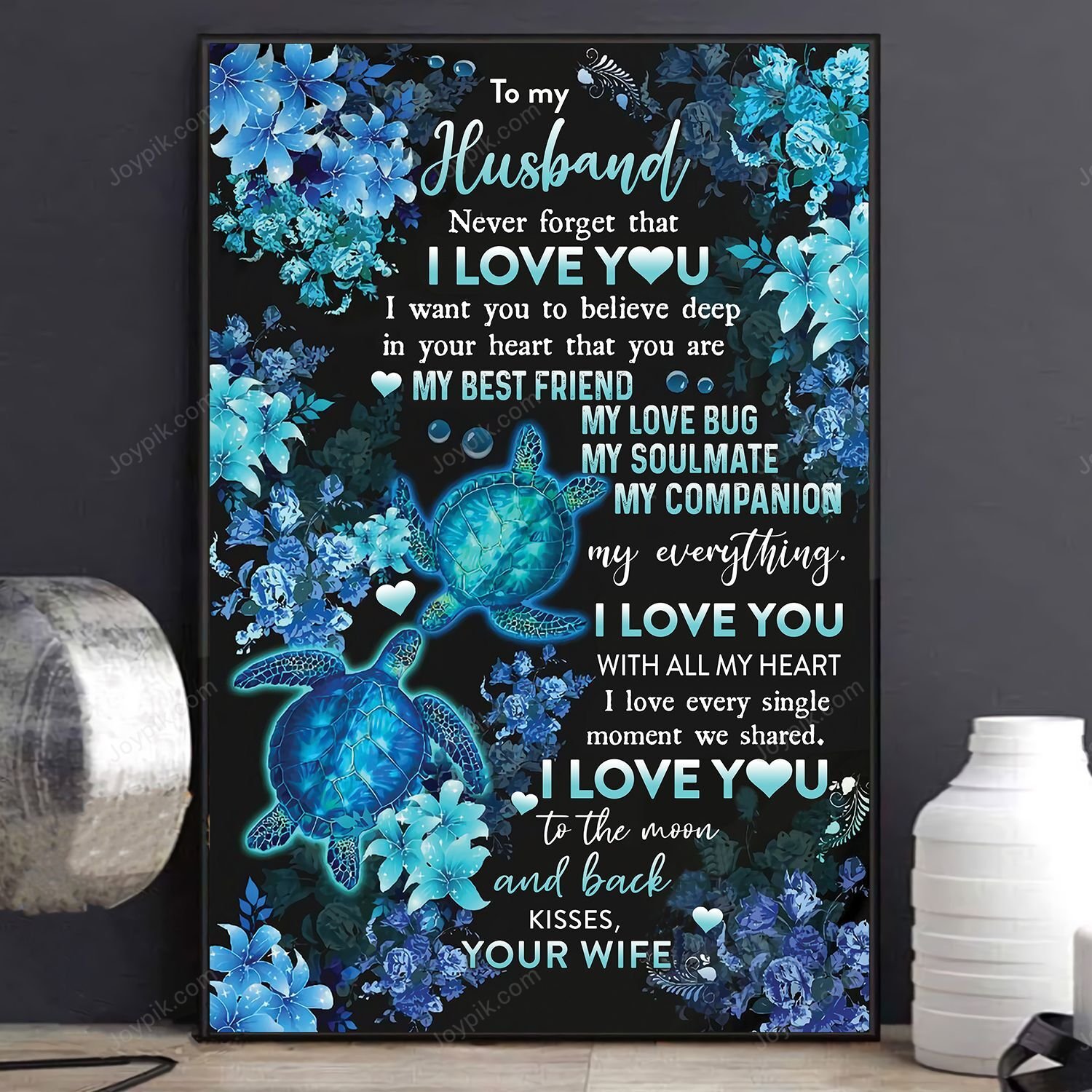 To My Husband I Love You To The Moon And Back Turtle Couple Poster