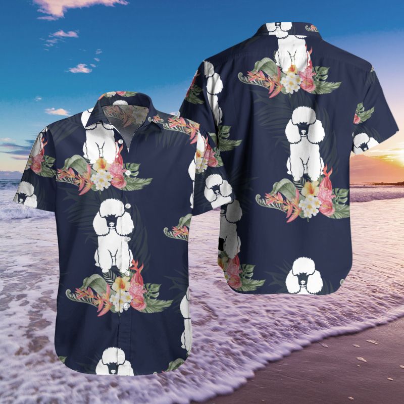 Navy Floral Poodle Hawaiian Shirt Summer Holiday Hthh0540