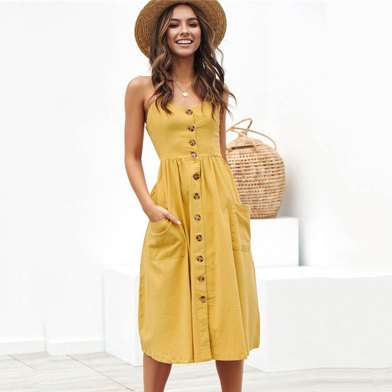 Summer 2021 New Women Plus Size Sunflower Print Button Beach Dress Woman S-3XL Pocket Midi Dress Sexy Slip Dress Ladies Vestidos alx