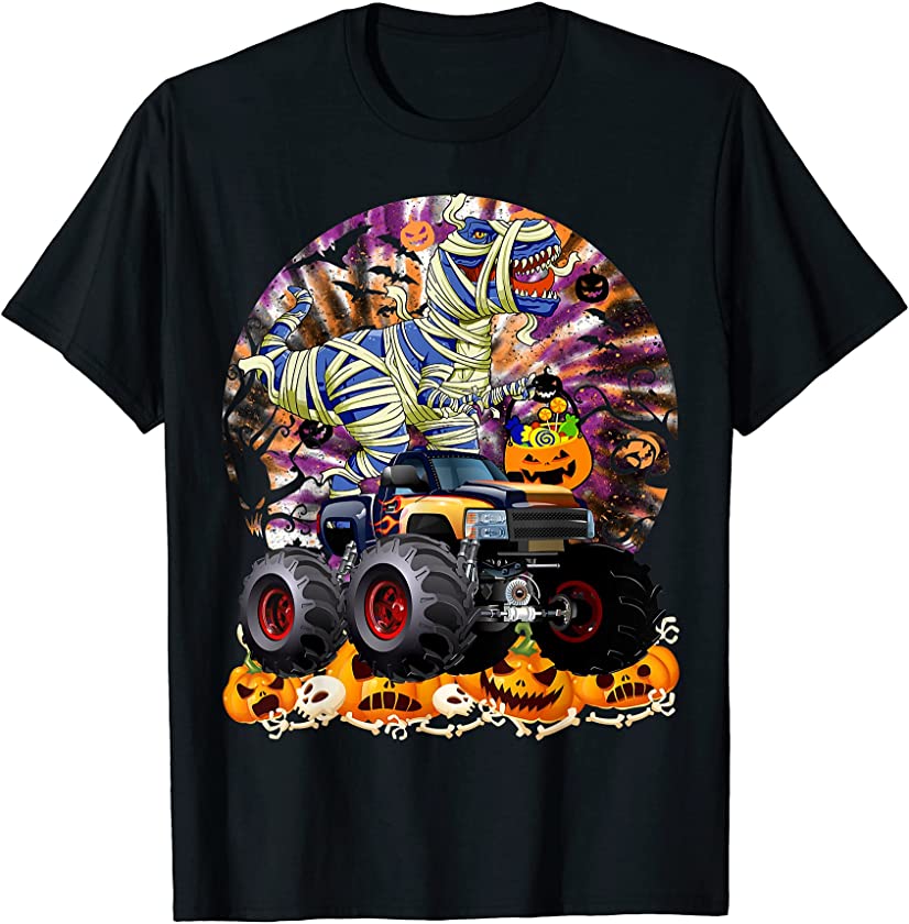 Mummy Dinosaur T-Rex Candy Monster Truck Halloween Boys Kids T-Shirt