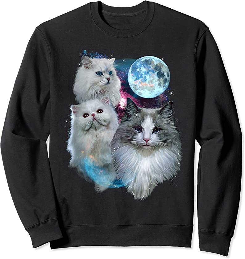 3 Moon Cat Feline Lovers Kitten Adorable Kitty Cat Novelty Sweatshirt