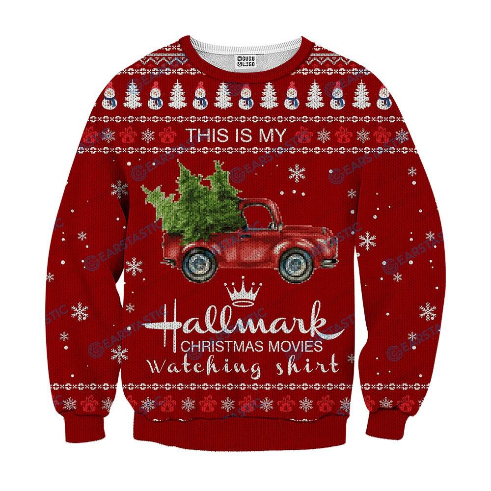 Ugly Christmas Sweater 2021, This Is My Hallmark Movies Watching Sweatshirt For Women Men Couple Family Funny Cute Plus Size