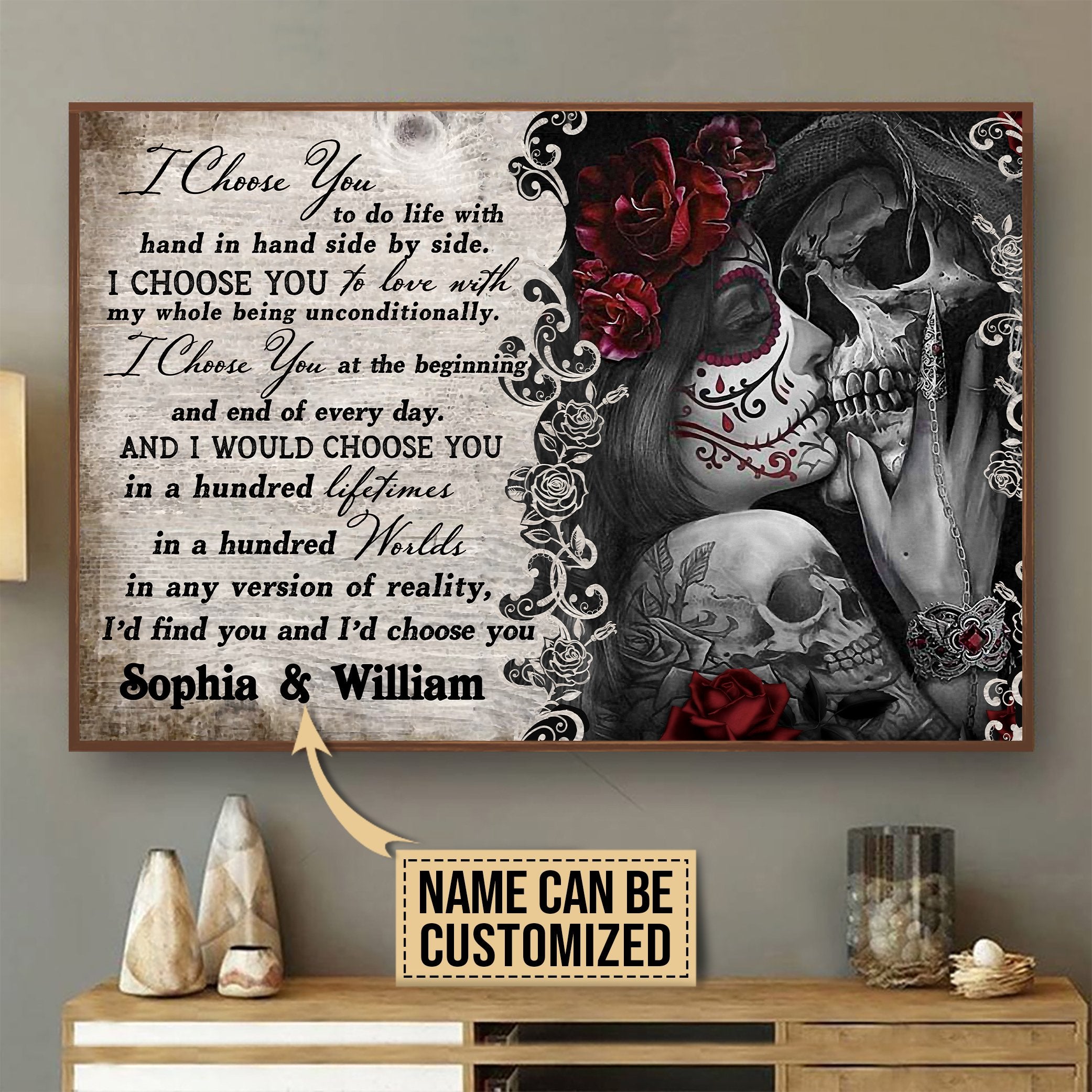 Aeticon Gifts Personalized Skeleton I Choose You Canvas Mom Dad Gift Home Decor