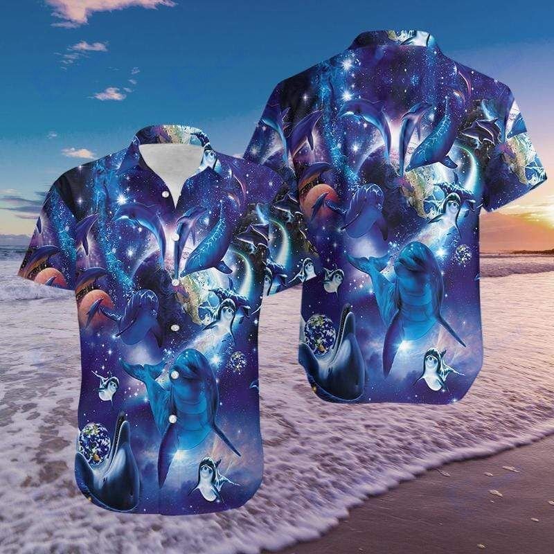 Beach Shirt Order Hawaiian Aloha Shirts Galaxy Dolphins- Chillicothemall