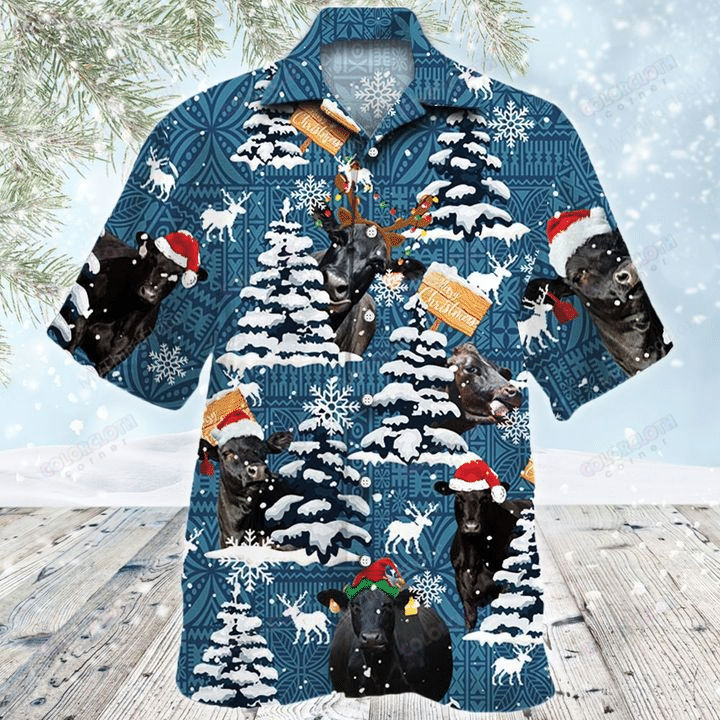 Black Angus Cattle Lovers Blue Tribal Christmas Gift Hawaiian Shirt Tv057419