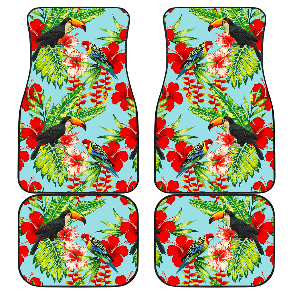 Toucan Parrot Tropical Pattern Print Front And Back Car Floor Mats, Front Car Mat