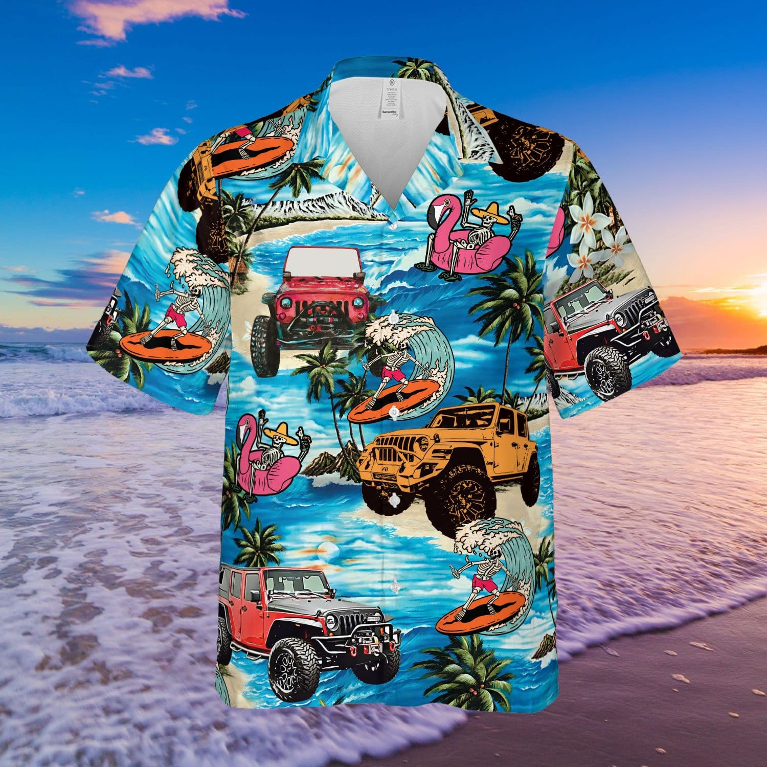 Hawaii Aloha Shirts Jeep Skull Surfing Ha81259