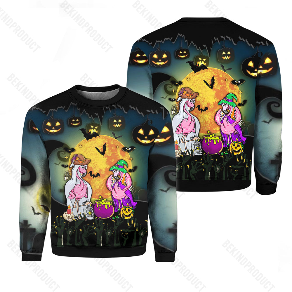 Flamingo Party Halloween Crewneck Sweatshirt All Over Print Sweatshirt For Women Sweatshirt For Men Swn1184