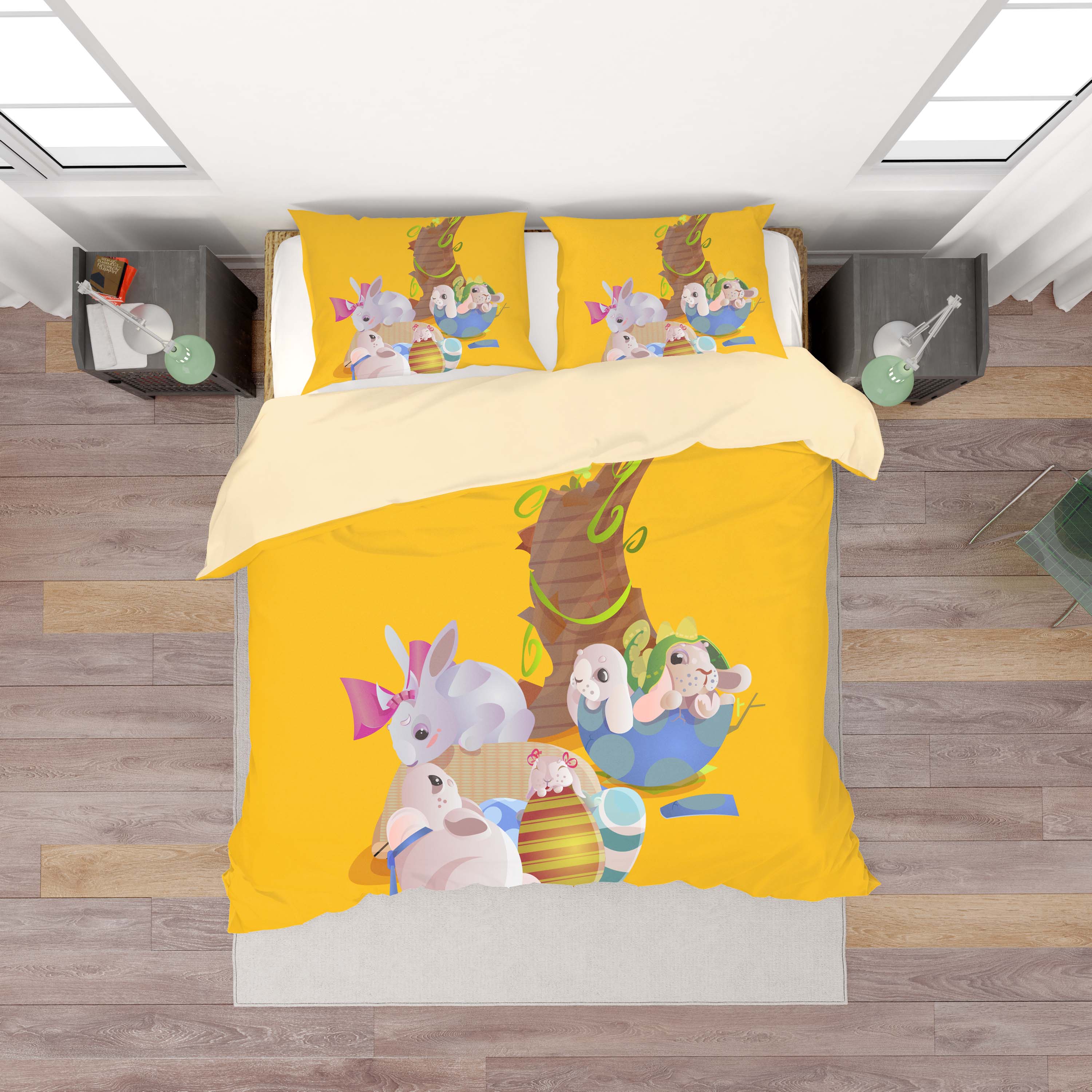 3D Yellow Eggs Rabbit Quilt Cover Set Bedding Set Duvet Cover Pillowcases Sf34