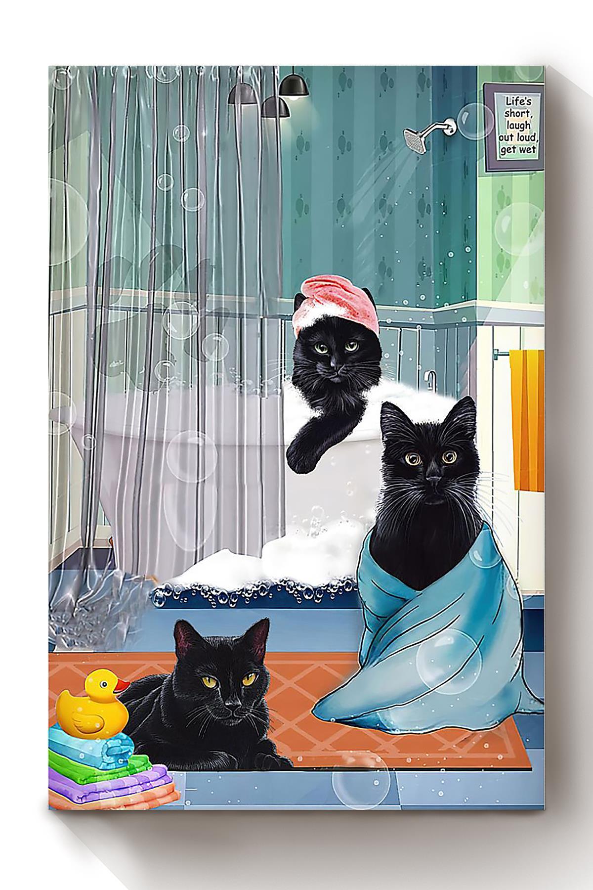 Black Cats Animal Wall Art Gift For Cat Lover International Cat Day Kitten Foster Bathroom Decor Canvas