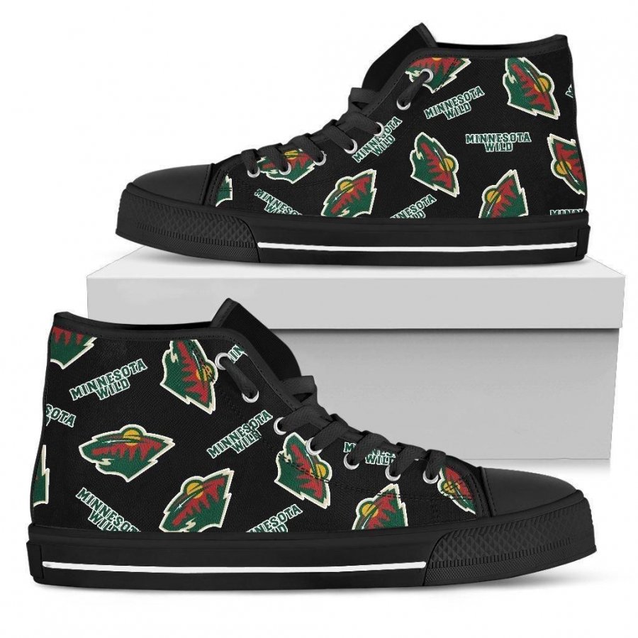 Script Logo Pattern Minnesota Wild High Top Shoes #524