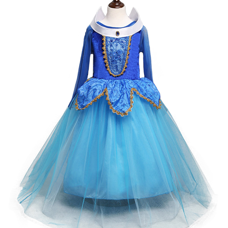 3-10Ys Girl Aurora Princess Costume Kids Sleeping Beauty Cosplay Dress Halloween Christmas Dress Children Birthday Party Dress alx