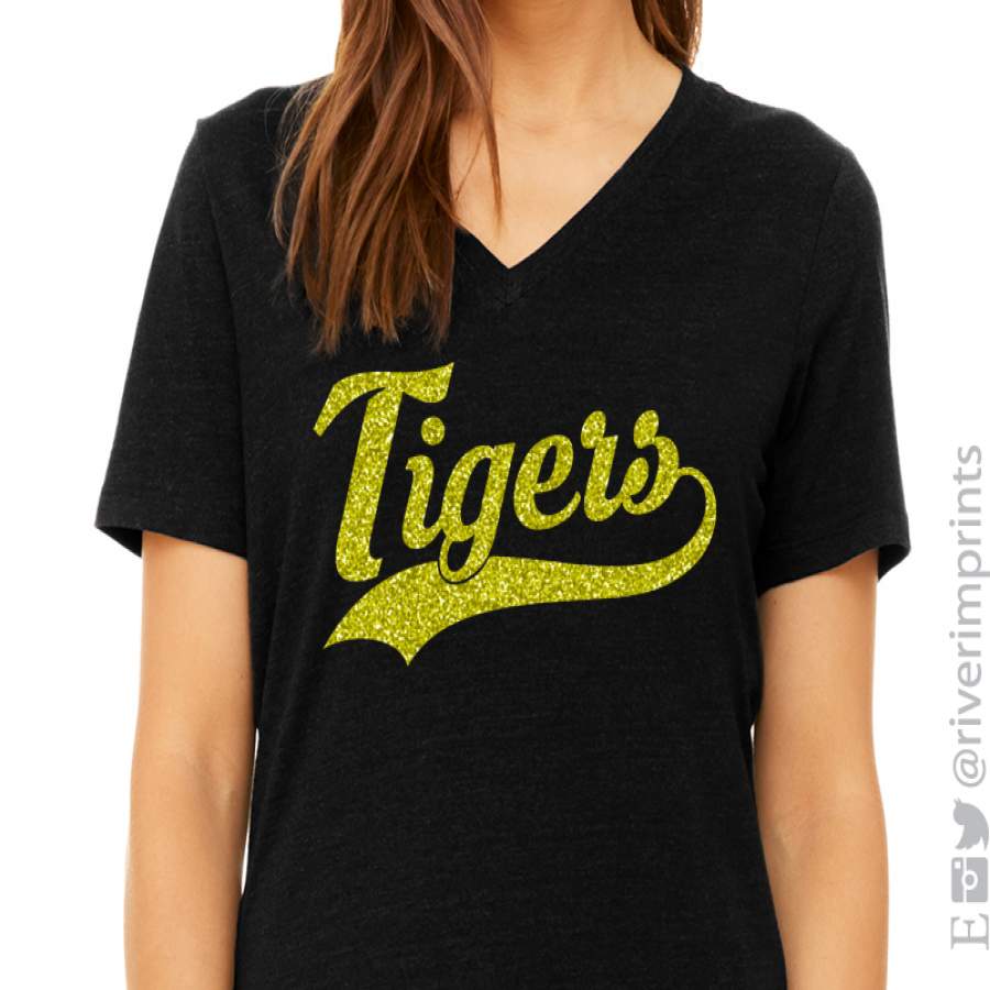 TIGERS Glittery V-neck Triblend Tee