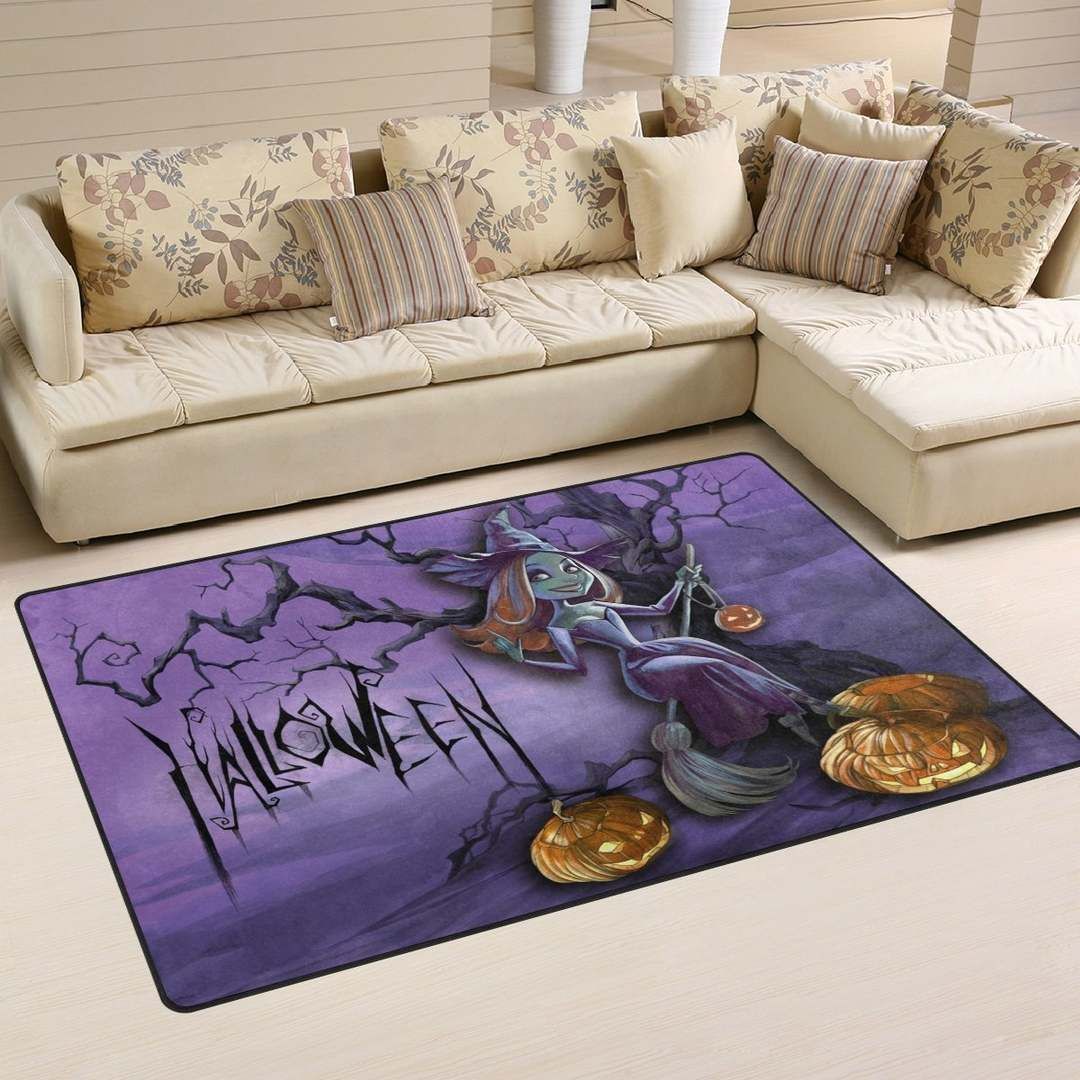 Halloween Witch With Broomstick And Pumpkin PR Rug CAMLIBS