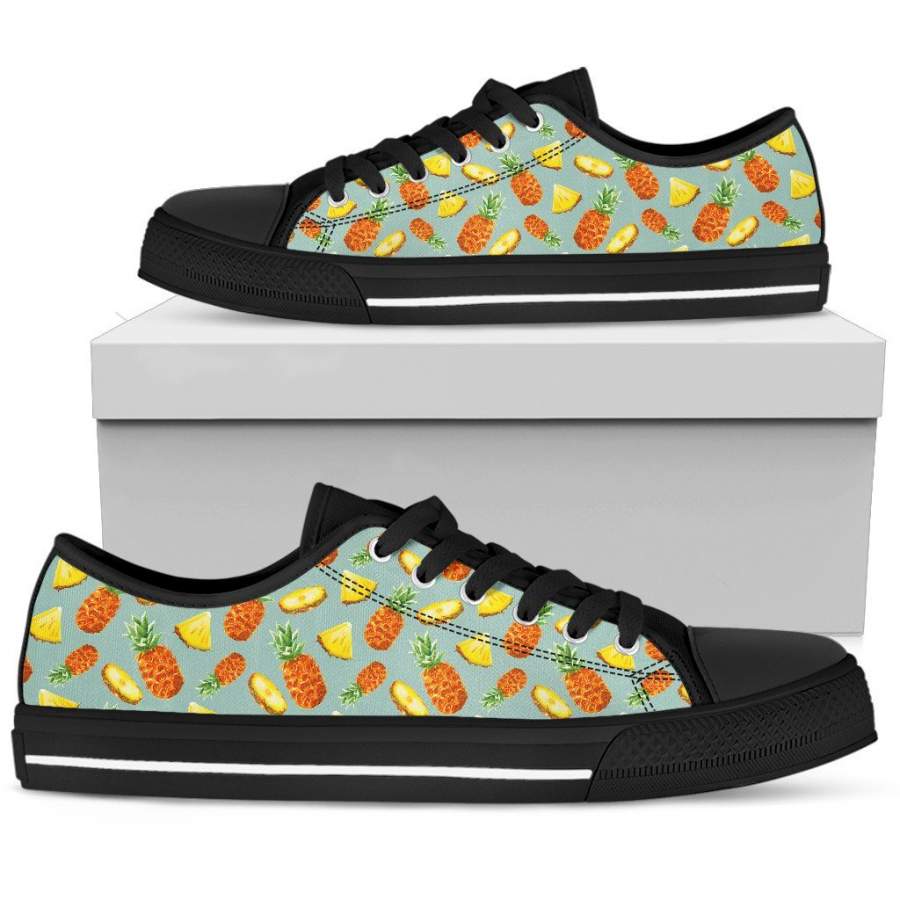 Watercolor Pineapple Pattern Print Women’s Low Top Shoes