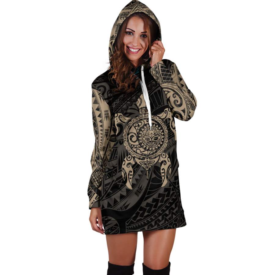 Turtle Maori Tattoo All Over Hoodie Dress Yellow