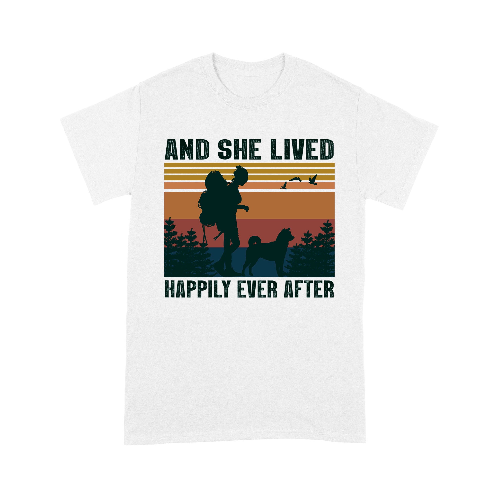 Vintage Dogs And Hiking She Lived Happily Ever After – Standard T-Shirt