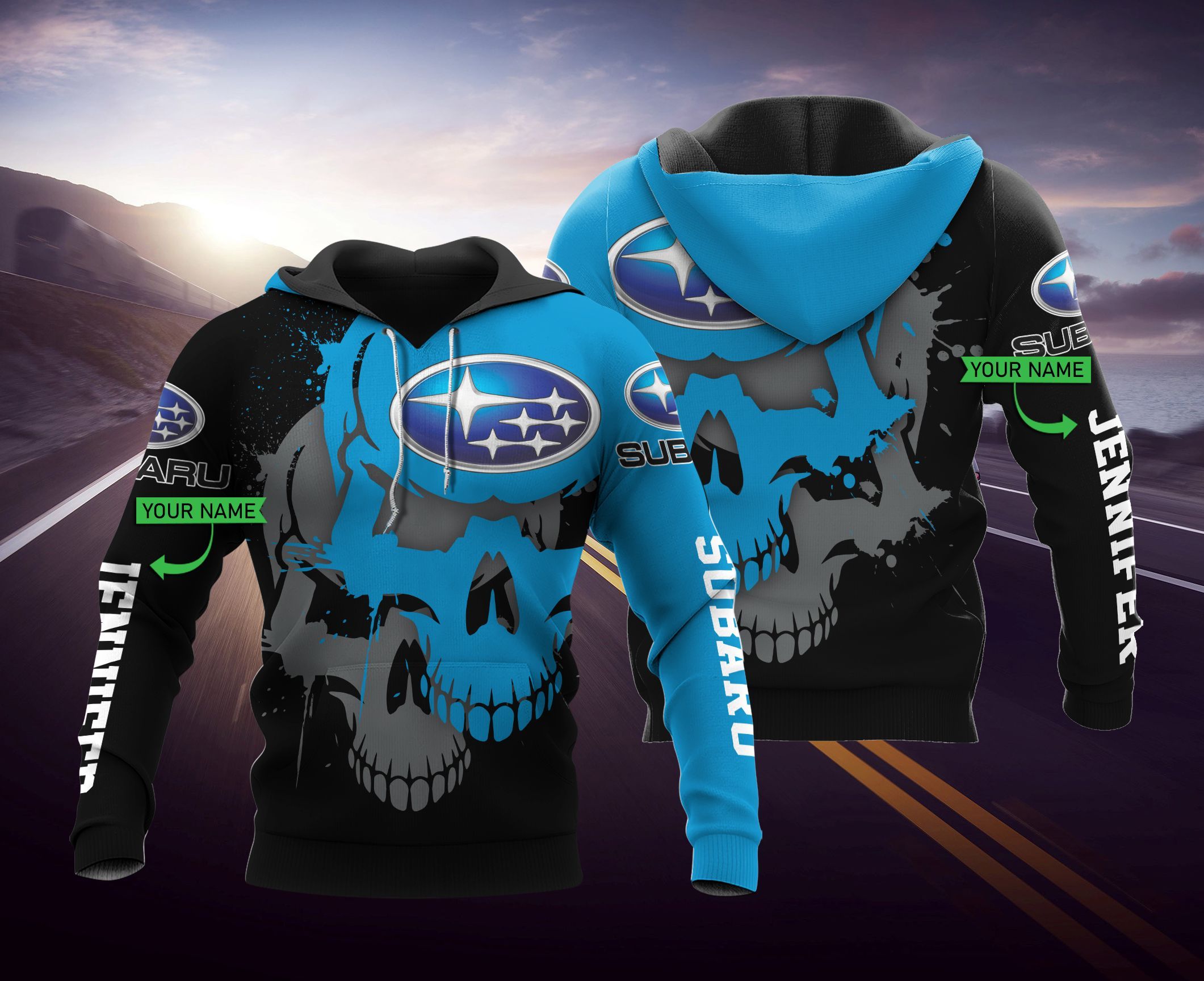 Personalized THA77 3D Hoodie Subaru Skullcar