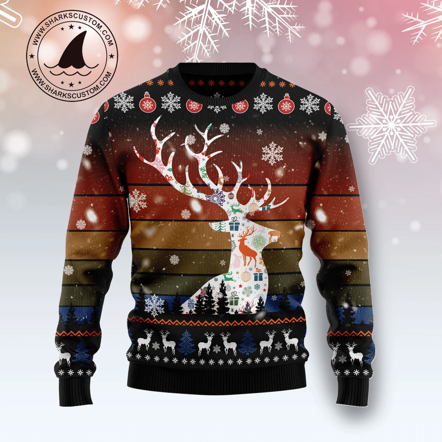 Vintage Background Awesome Deer Christmas Ugly Sweater