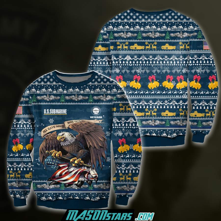 3D ALL OVER PRINT US SUBMARINE VETERAN UGLY CHRISTMAS SWEATER