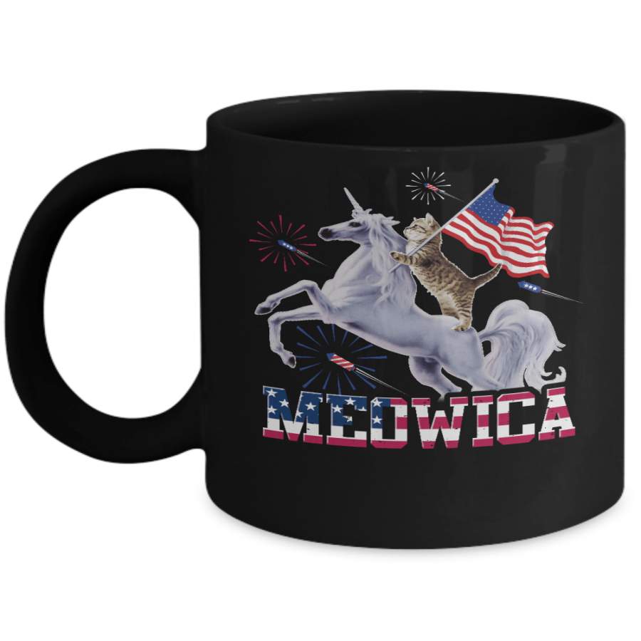 Meowica 4Th Of July Funny Cat On Unicorn Independence Mug