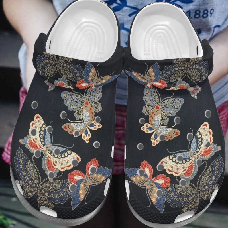 Art Butterfly Custom Shoes Clogs For Men Women – Black Shoes Clogs