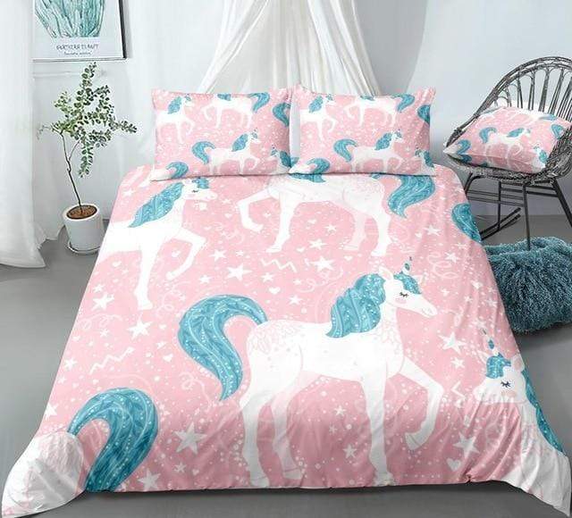 White Unicorn Pink 3 Pieces Quilted Comforter Set