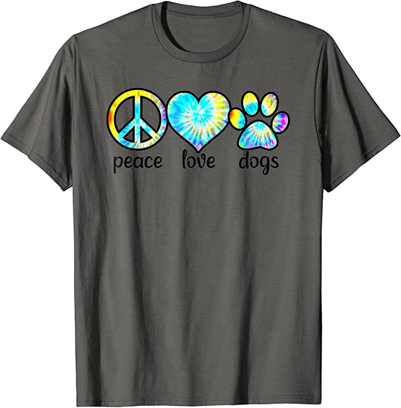 Dog Lover Peace Love Dogs Puppy Paw Bright Tie Dye T-Shirt