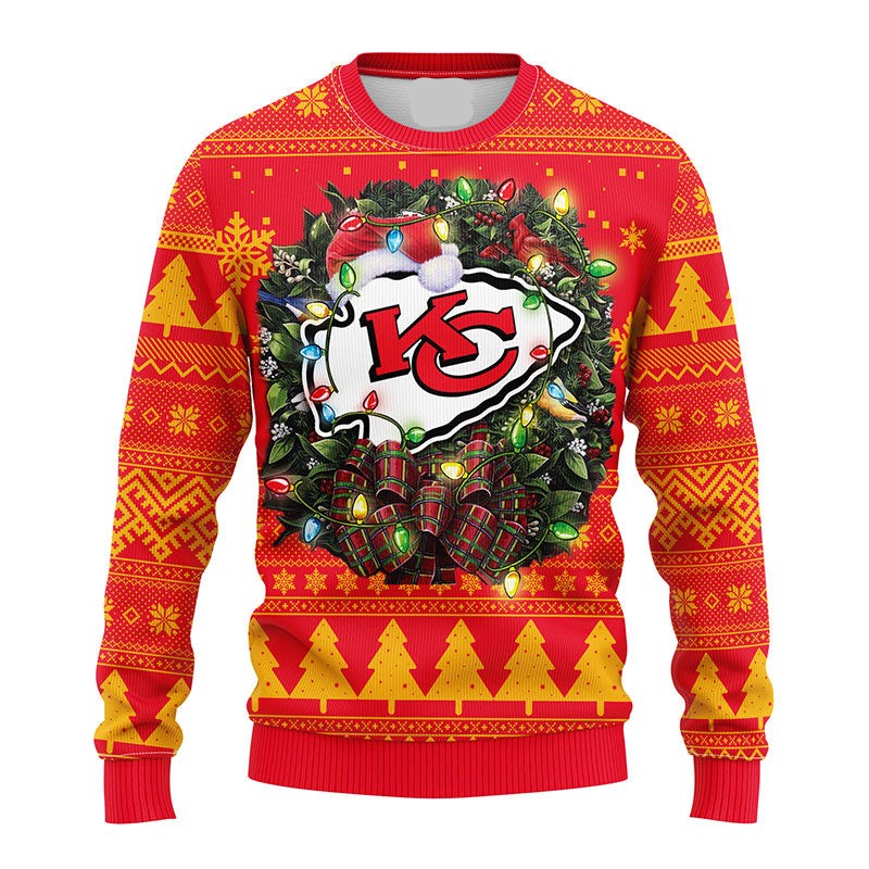 Kansas City Chiefs Sweatshirt Christmas Wreath And Lights Kansas City Chiefs Sweatshirt Yellow Red Unisex Adults For Fan