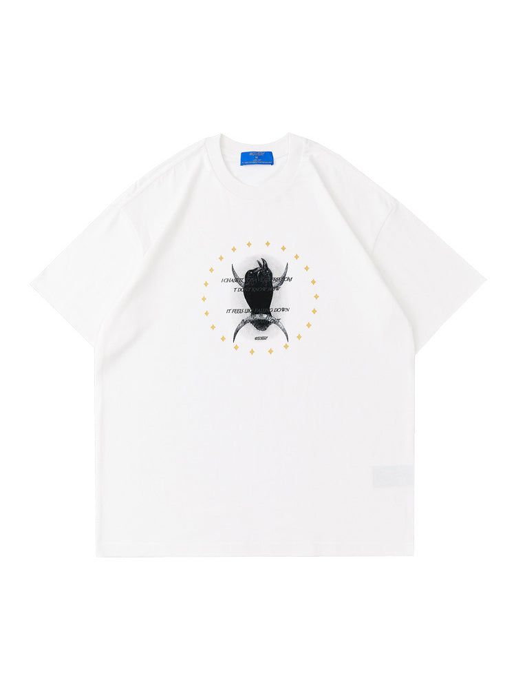 Loose-Fitting Crow Print T-Shirt