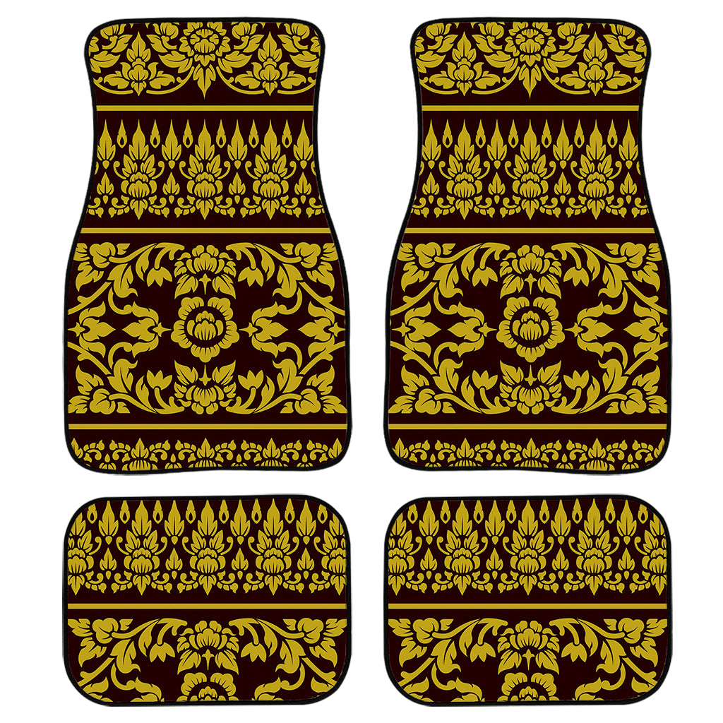 Traditional Thai Flower Pattern Print Front And Back Car Floor Mats, Front Car Mat