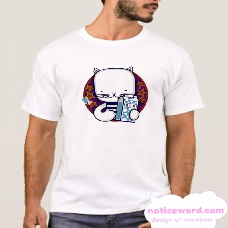 Cat With Milk Cute White Kitten T Shirt