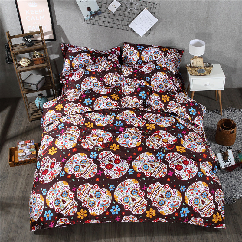 3D Skull Bedding sets Colorful Flower with Skull Duvet Cover Set for Twin Queen King Size Halloween Sugar Skull Bedding Set