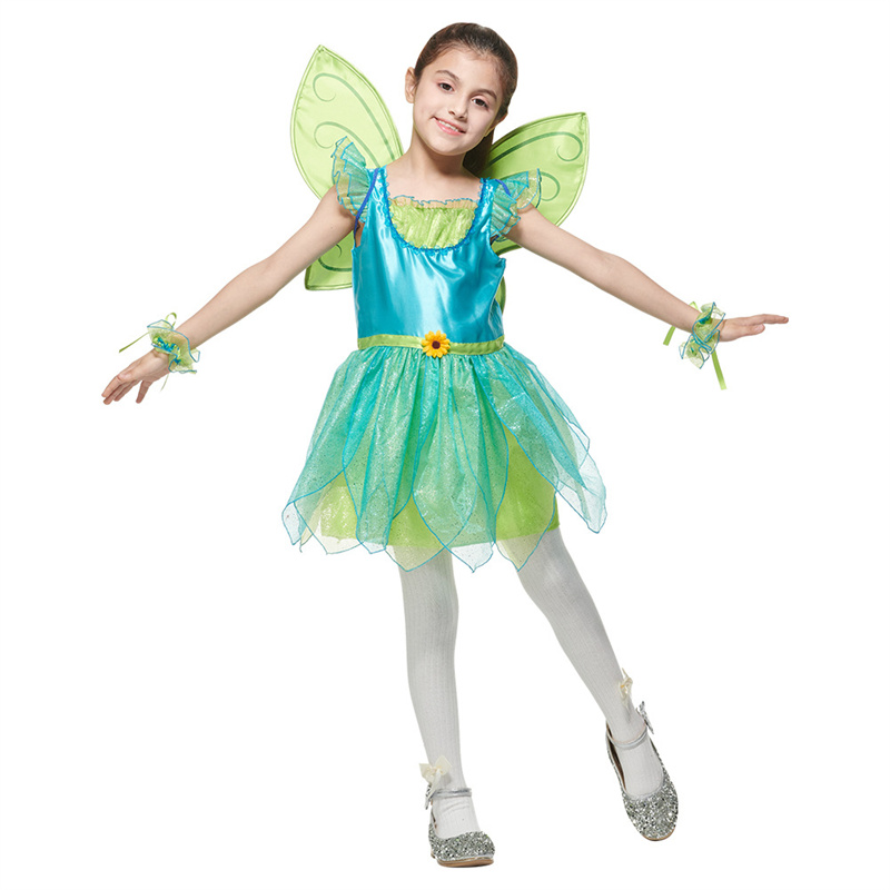 Baby Girls Tinker Bell Cosplay Costume Dresses with Wing Child Dress up for Birthday Fancy Halloween Party Outfit Fairy Sundress alx