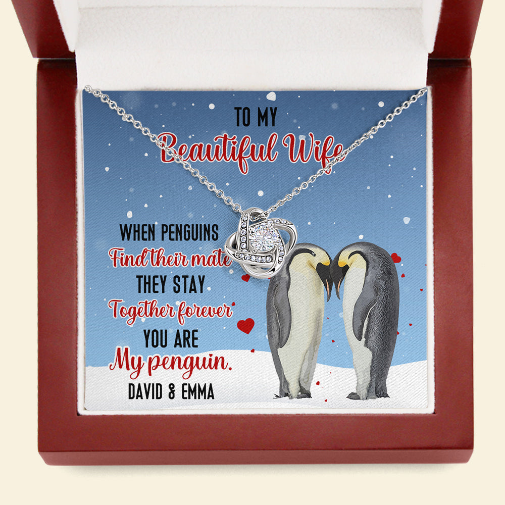 Penguin Couple To My Beautiful Wife – Personalized Message Card Jewelry Necklace