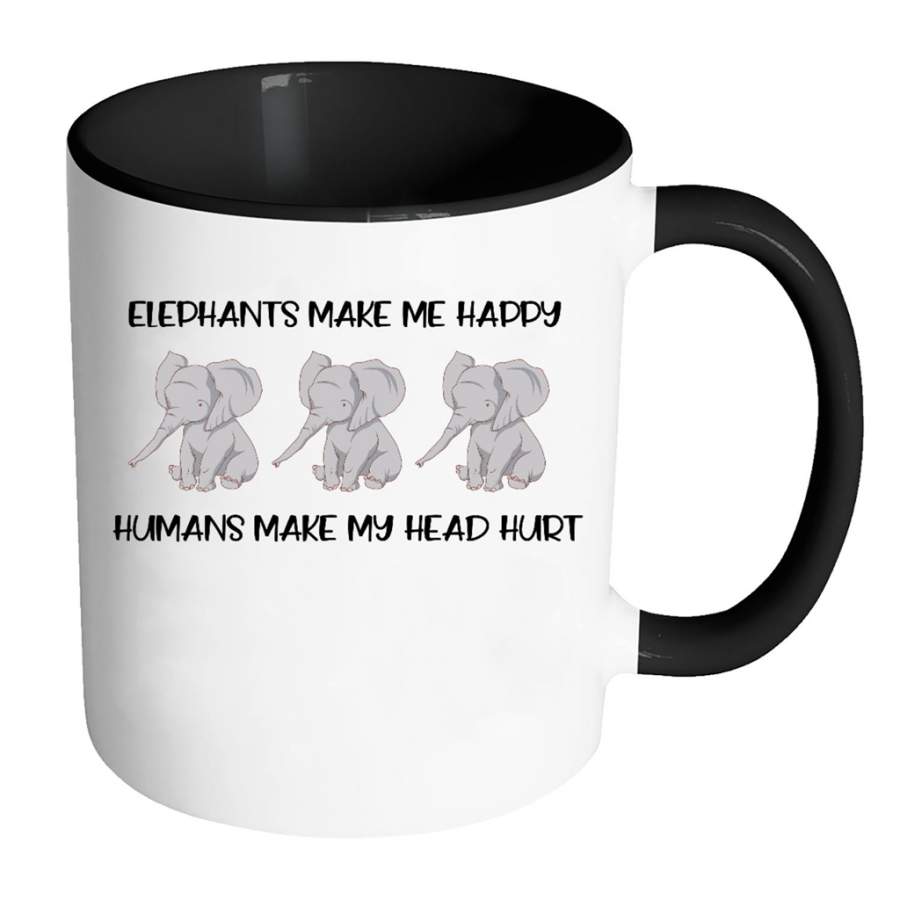 Elephants Make Me Happy Humans Make My Head Hurt – Full-Wrap Coffee Colors Accent Mug