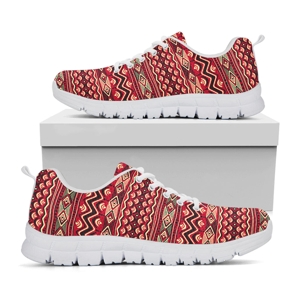 Red African Tribal Pattern Print White Sneakers