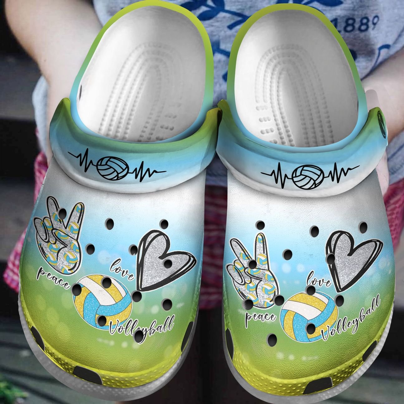 Volleyball Personalized Clog, Custom Name, Text, Color, Number Fashion Style For Women, Men, Kid, Print 3D Peace Volleyball Love