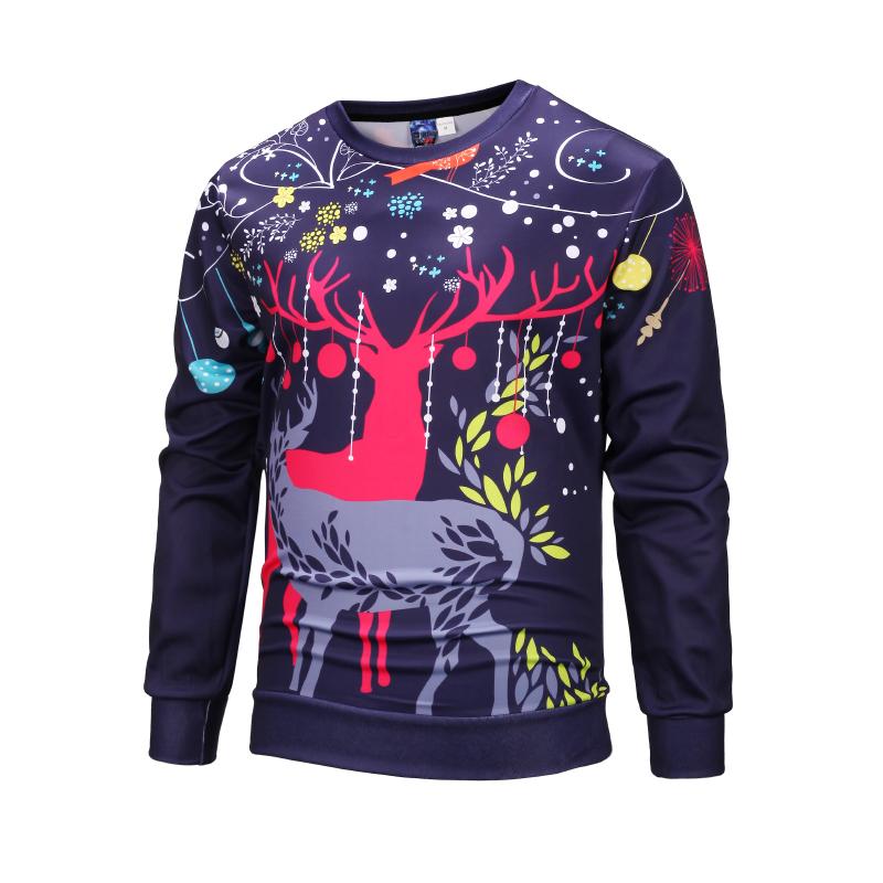 Christmas Sweatshirts – Colourful Christmas Deer Cool Striped Pattern 3D Sweatshirt