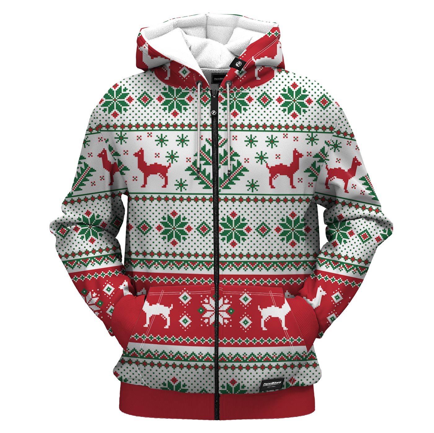 Christmas Lama Texture Zip Up Hoodie