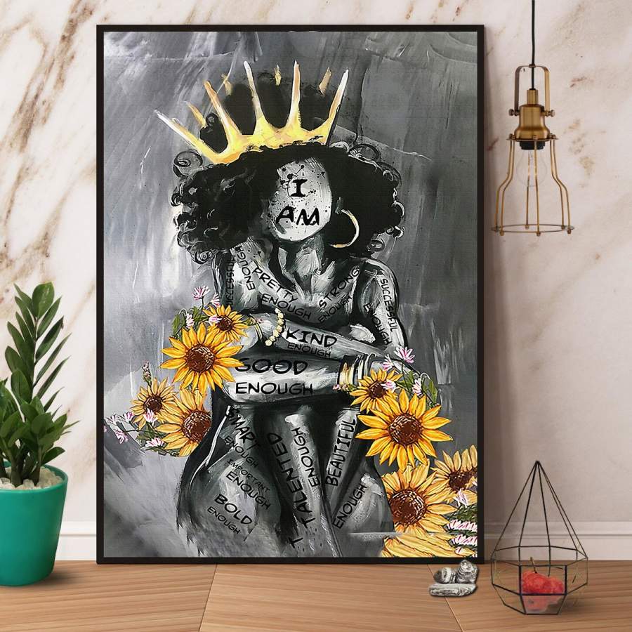 Afro queen i am kind good afro pride vertical paper poster no frame/ wrapped canvas home decor full size