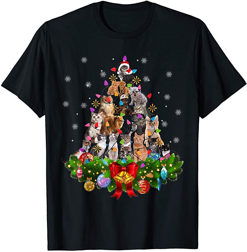 Christmas Pajama Cats Tree Xmas Lights Snow Kitten Funny T-Shirt