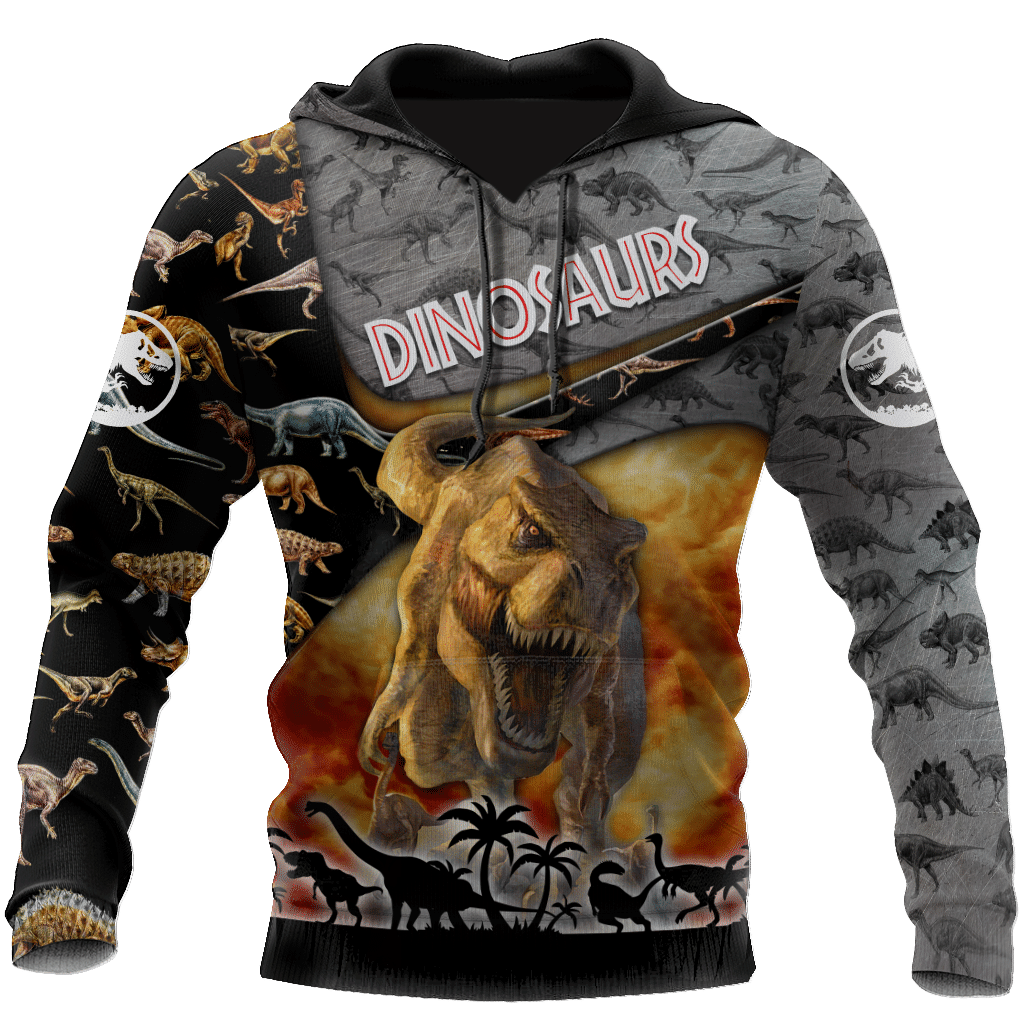 Dinosaurs Grey Color All Over Print Hoodie Shirt For Men And Women