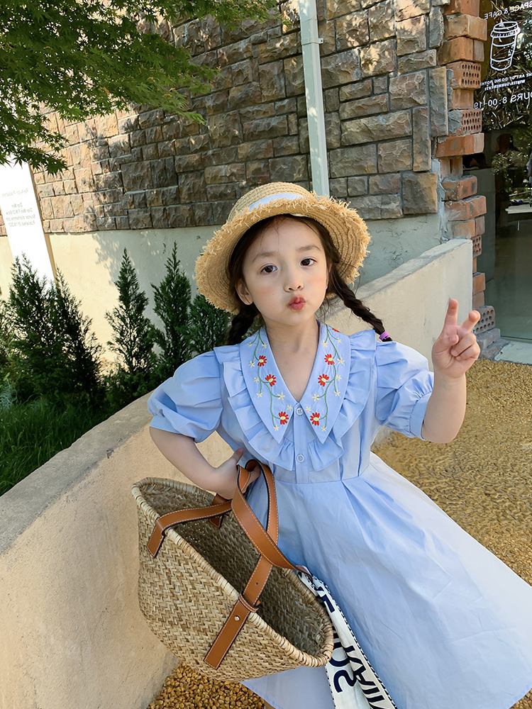 2022 Summer New Arrival Girls Fashion Floral Dress Kids Korean Design Cotton Dress Kids Dresses for Girls alx