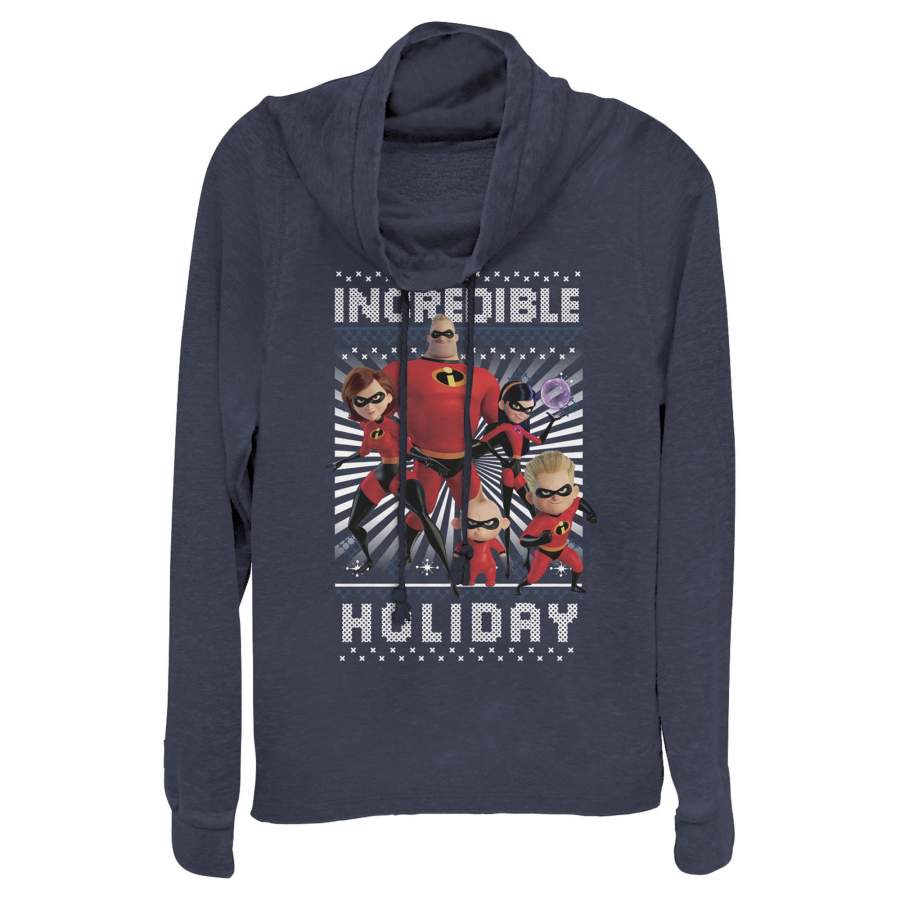 The Incredibles 2 Junior’s Ugly Christmas Family  Cowl Neck Sweatshirt